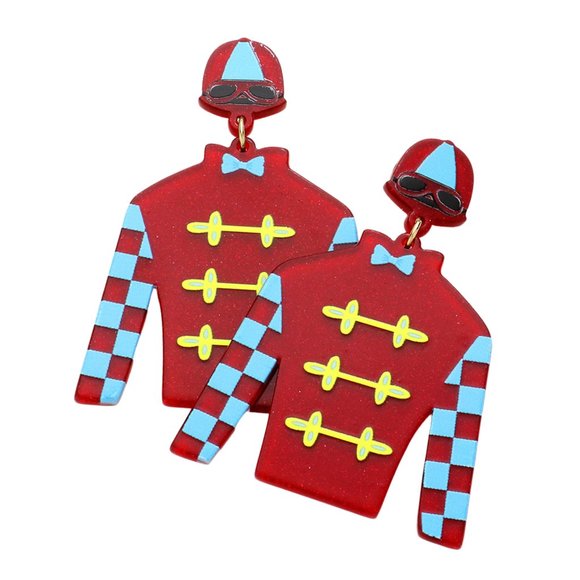 Kentucky Derby Acrylic Riding Suit Earrings, Horse Lover Jewelry - Picture 1 of 3